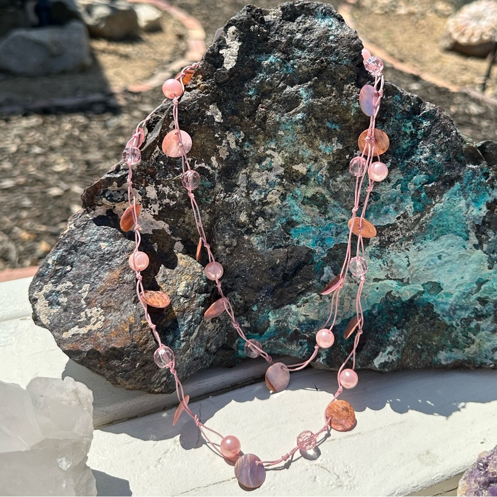 Soft Pink Shell & Crystal Beaded Necklace
